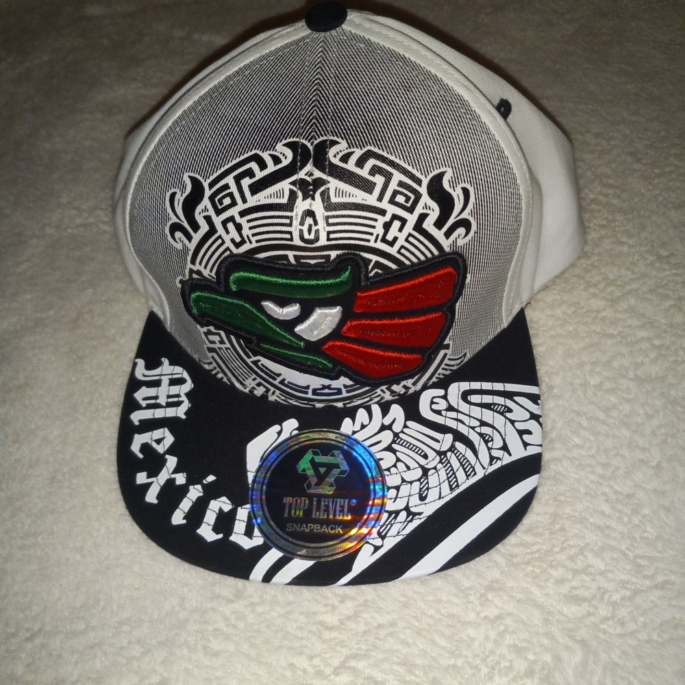 MEXICO WC TAG Top Level Eagle Aguila Snapback Hat- Flat Brim Black Baseball Cap